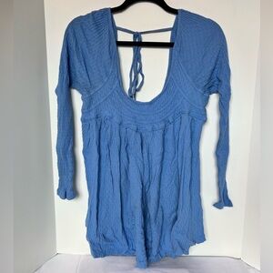 Free People Flowy Blue Long Sleeve